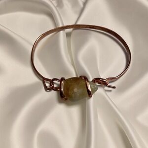 Handmade Mexican Copper Bangle Bracelet Citrine Stone Artisan Jewelry Size 7